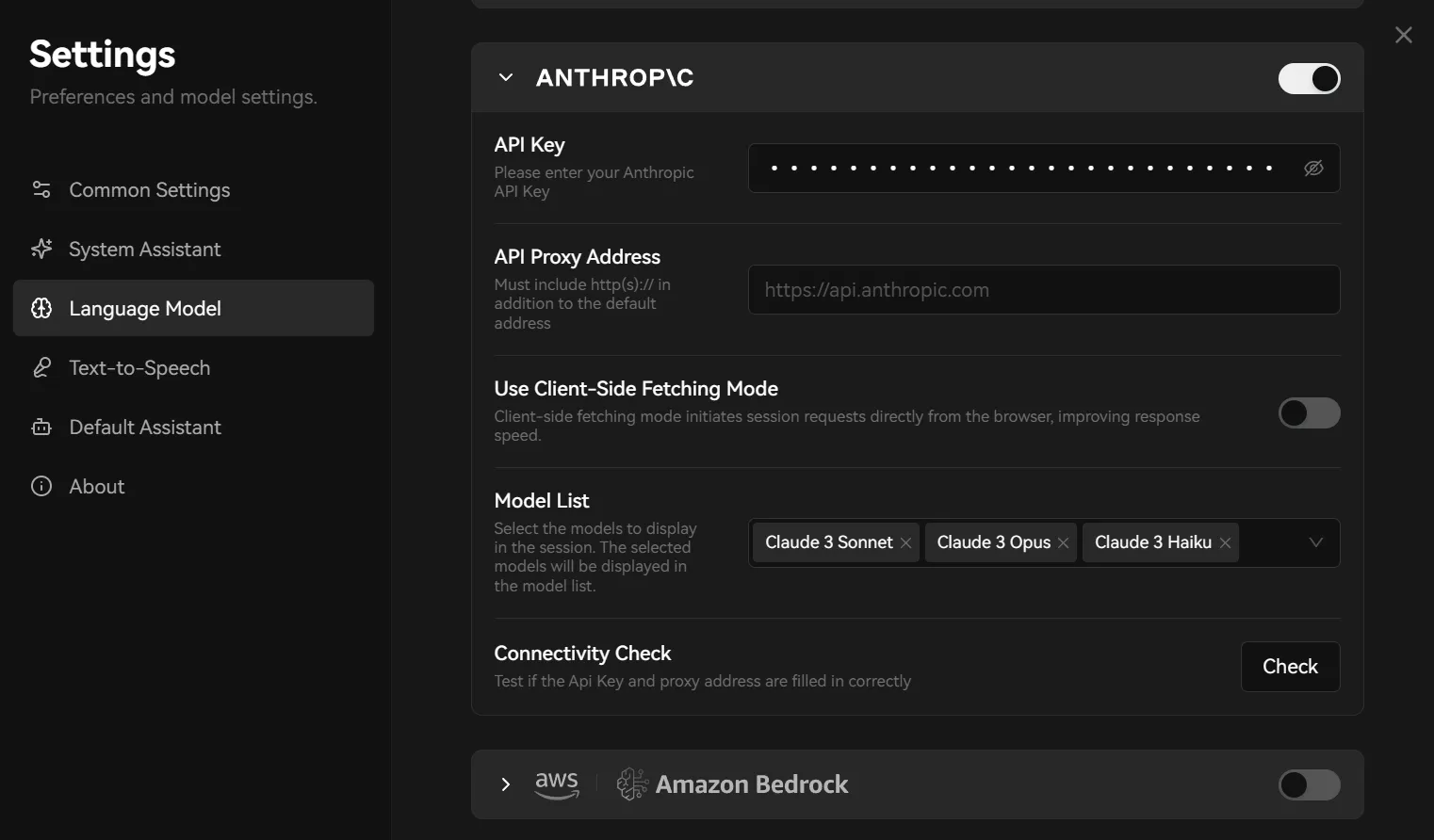在 LobeHub 中填写 Anthropic API Key